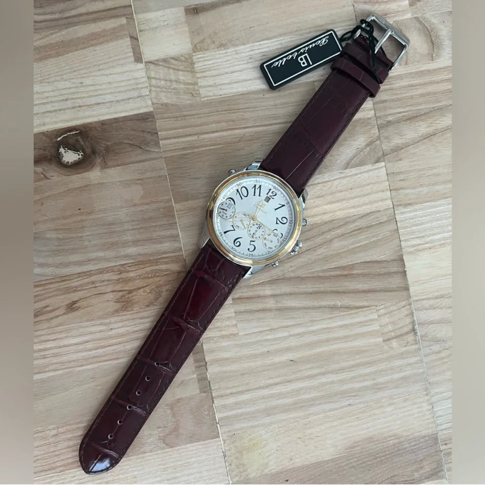 Louis Bolle Men's Automatic Chronograph Style Silver Dial Two-Tone Case Leather